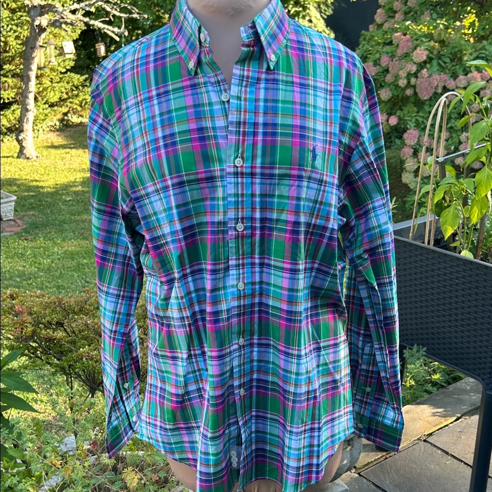 Vibrant Plaid Men's Button Down Shirt Plaid Ralph Lauren NWT L slim fit